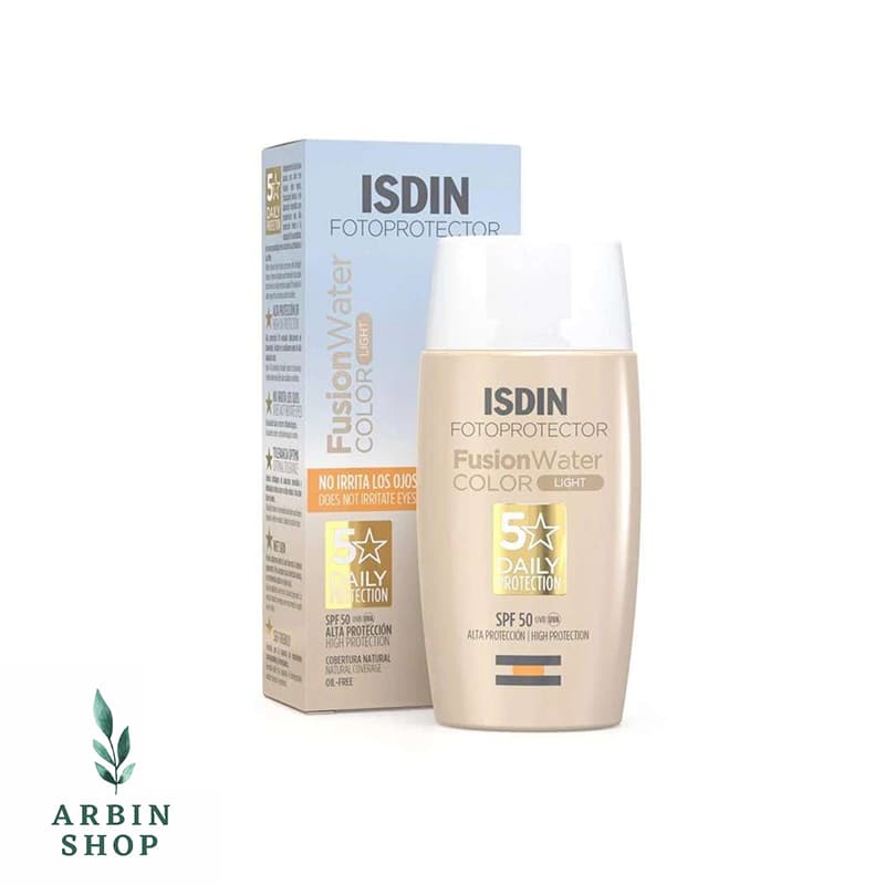 ضدآفتاب فیوژن واتر رنگی ایزدین رنگ isdin fusion water color light حجم 50 میل