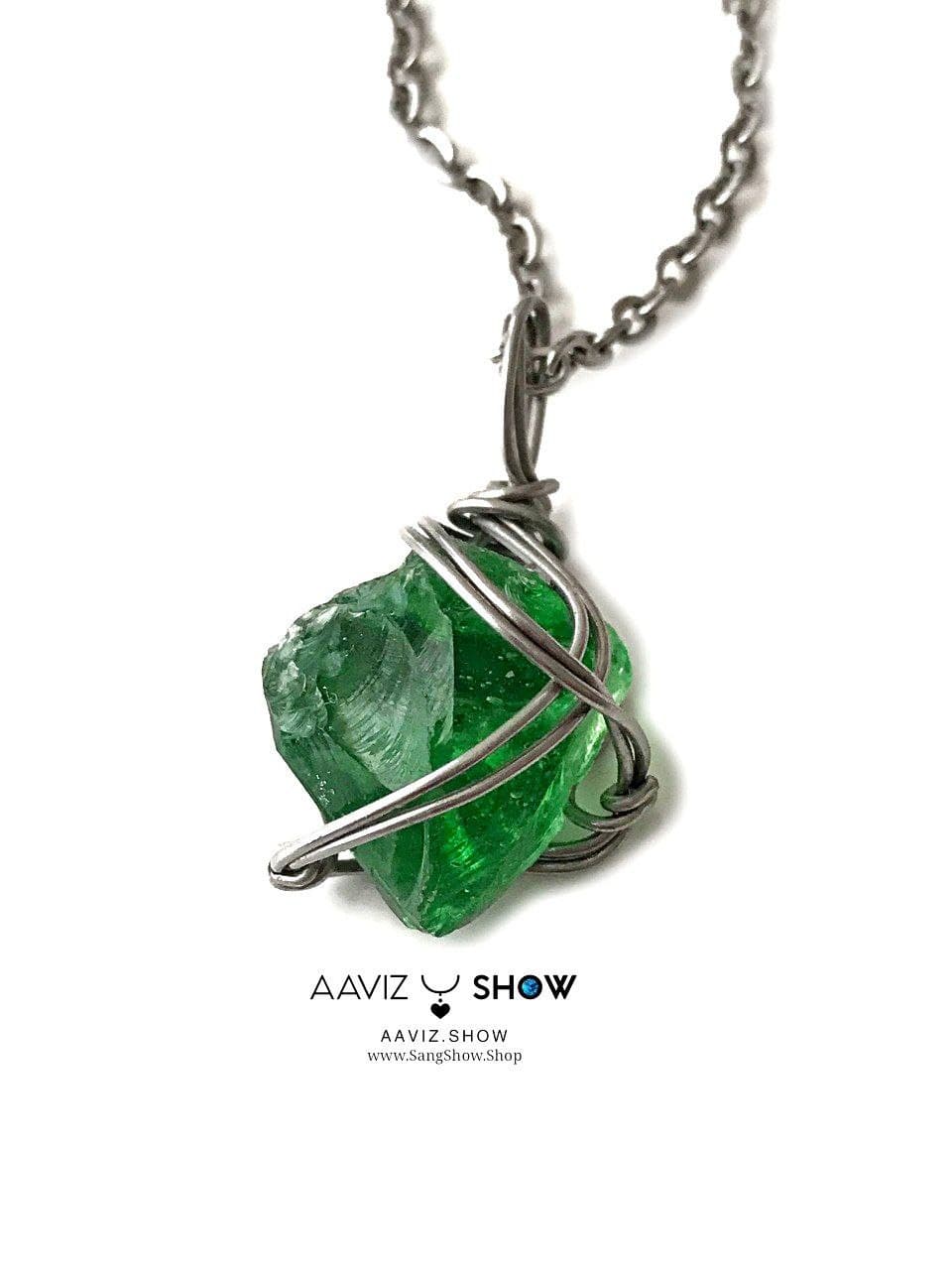 گردنبند ابسیدین سبز نمونه راف و استثنایی و معدنی A1326 — تصویر ۳