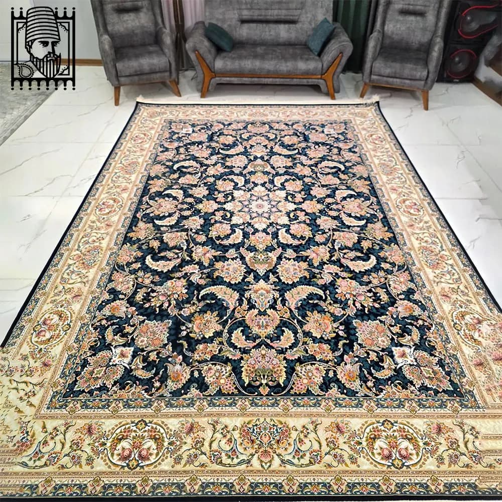 فرش 1200 شانه طرح آذر سرمه ای
