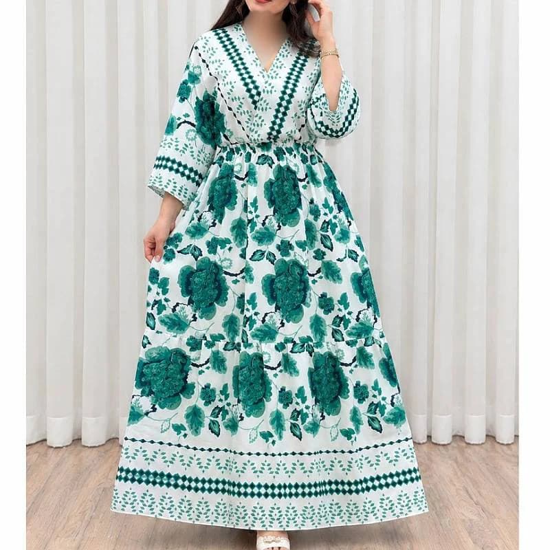 پیراهن ساحلی کرب فلورحاشیه دارمزونی یقه چپ راستی/کد29992 — تصویر ۳