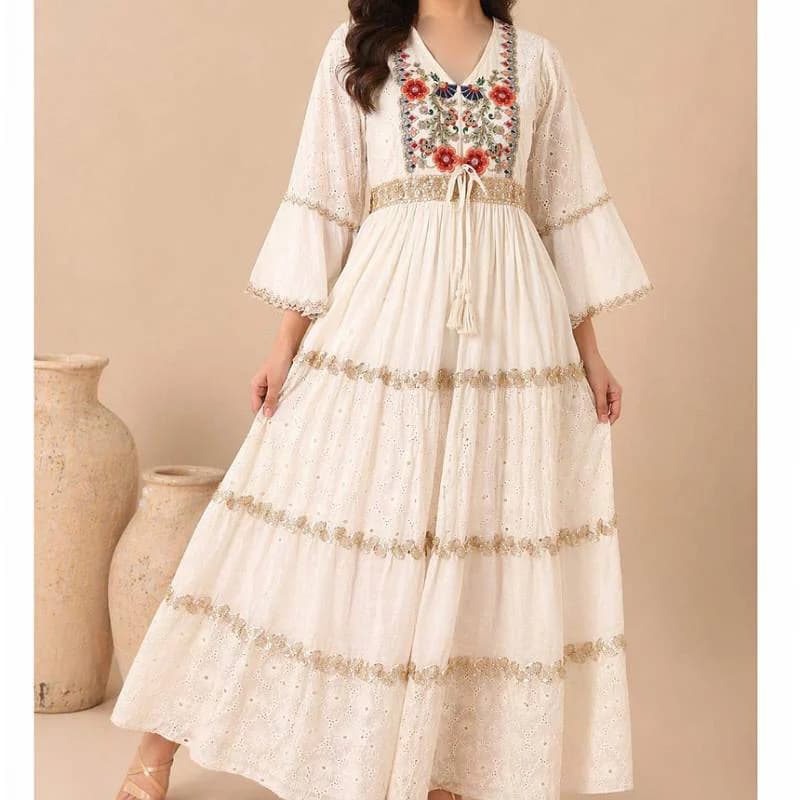 استایل تک ومزونی باپیراهن ساحلی (اورجینال)گلدوزی وارداتی هندی/کد29810 — تصویر ۲