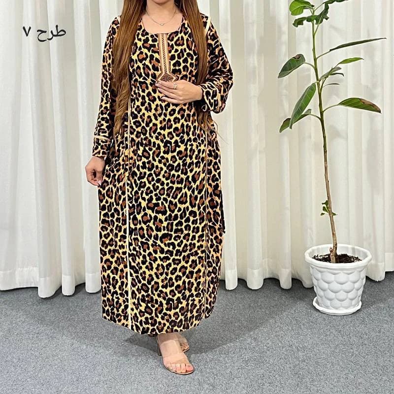 پیراهن ساحلی نخی پلنگی یال داریقه گلدوزی /کد29405 — تصویر ۶