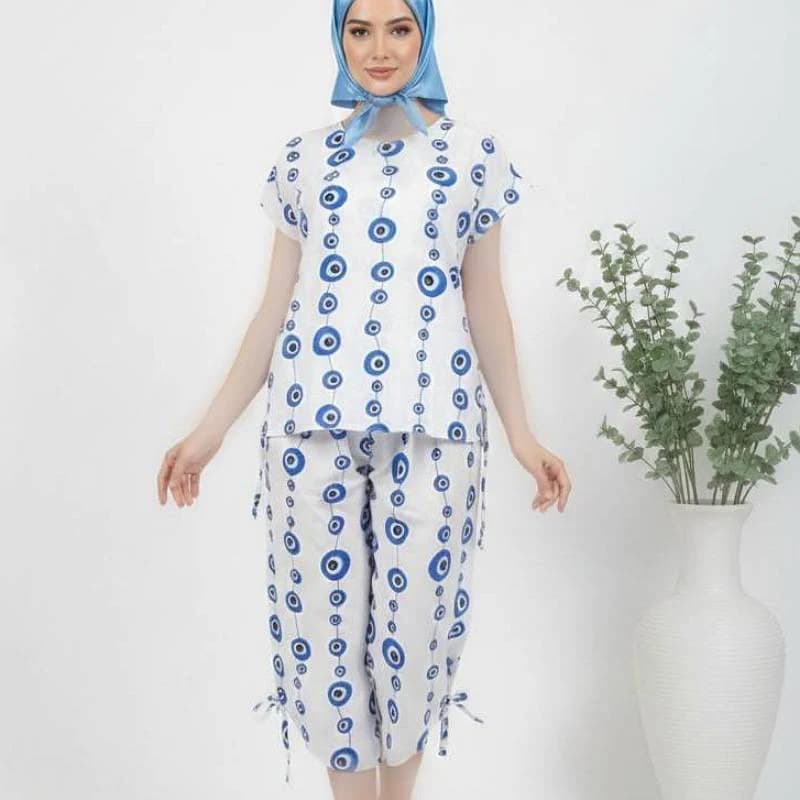 ست خانگی بلوزشلوارک نخی خارجی دخترونه/کد2899 — تصویر ۴