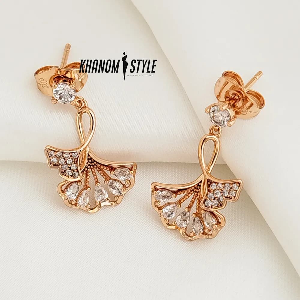 گوشواره ژوپینگ طرح بادبزن نگین دار کد E6034