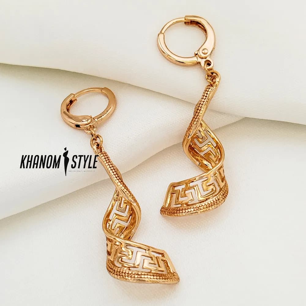 گوشواره آویز ژوپینگ طرح پیچ هندسی کد E6012