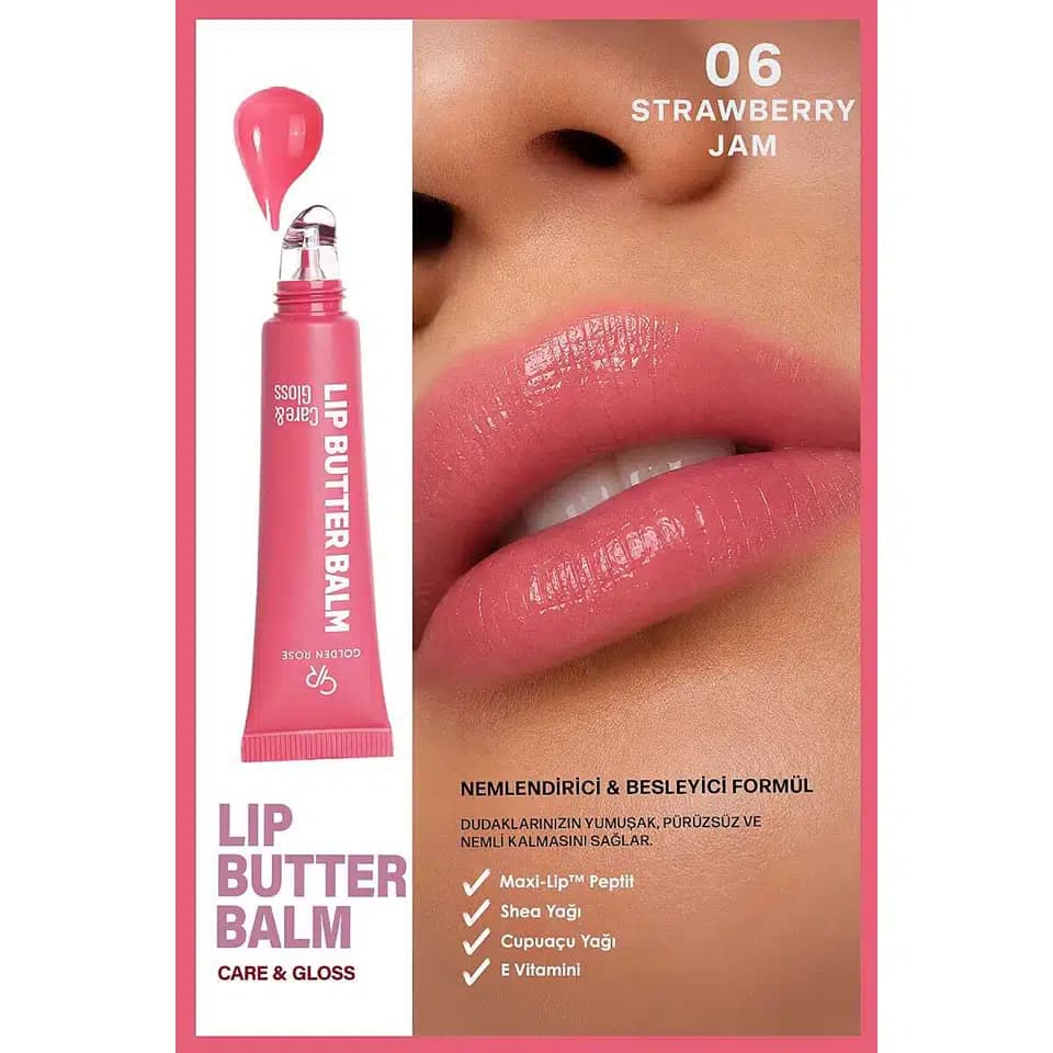 لیپ باتر بالم گلدن رز شماره 06 (توتفرنگی) GOLDEN ROSE LIP BUTTER BALM حجم 13.5 میلی لیتر — تصویر ۲