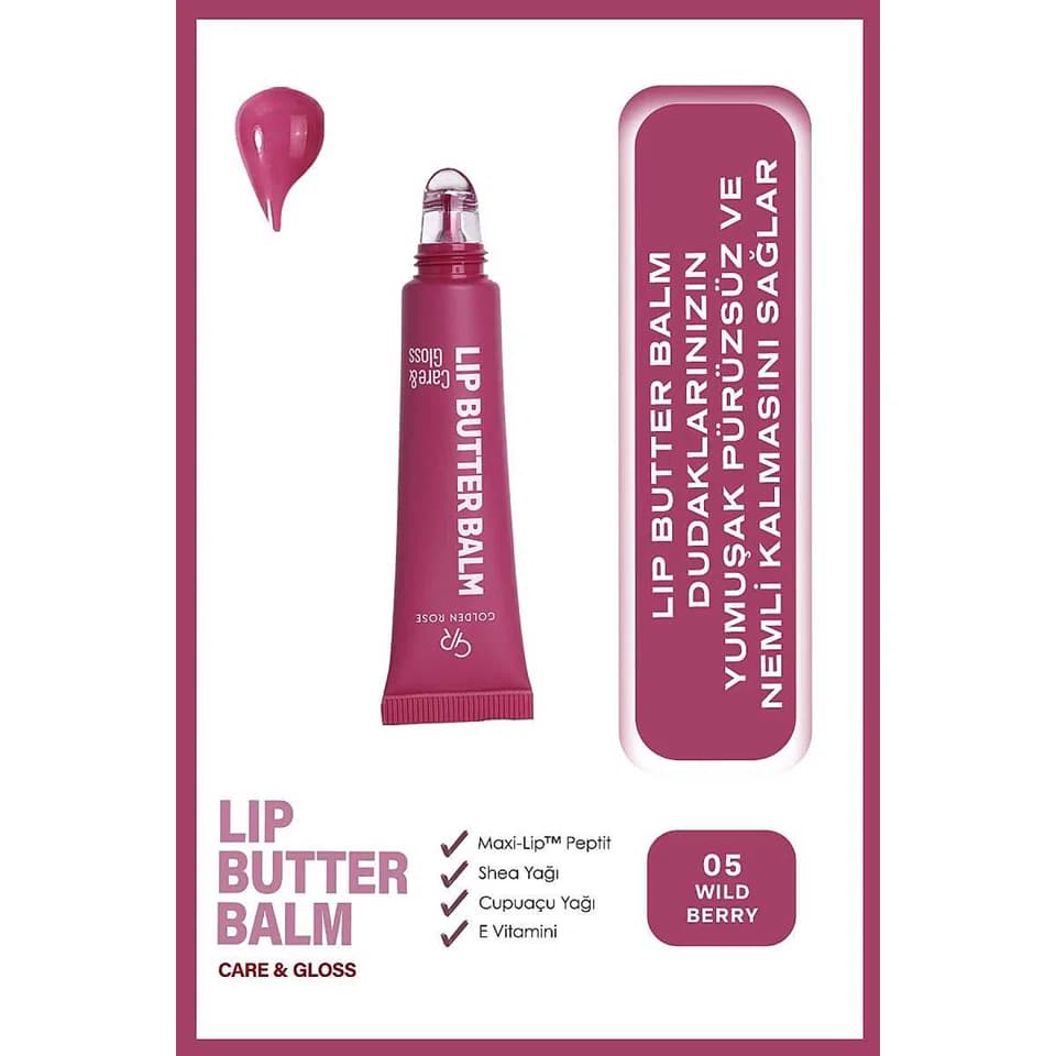 لیپ باتر بالم گلدن رز شماره 05 (توت وحشی) GOLDEN ROSE LIP BUTTER BALM حجم 13.5 میلی لیتر — تصویر ۳