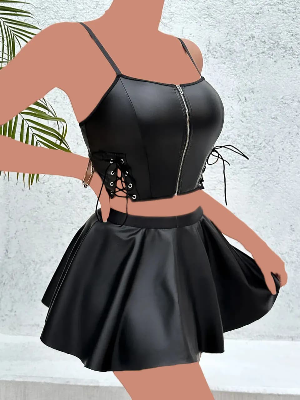 ست کراپ و دامن طرح چرم Barbie کد 6904 — تصویر ۲