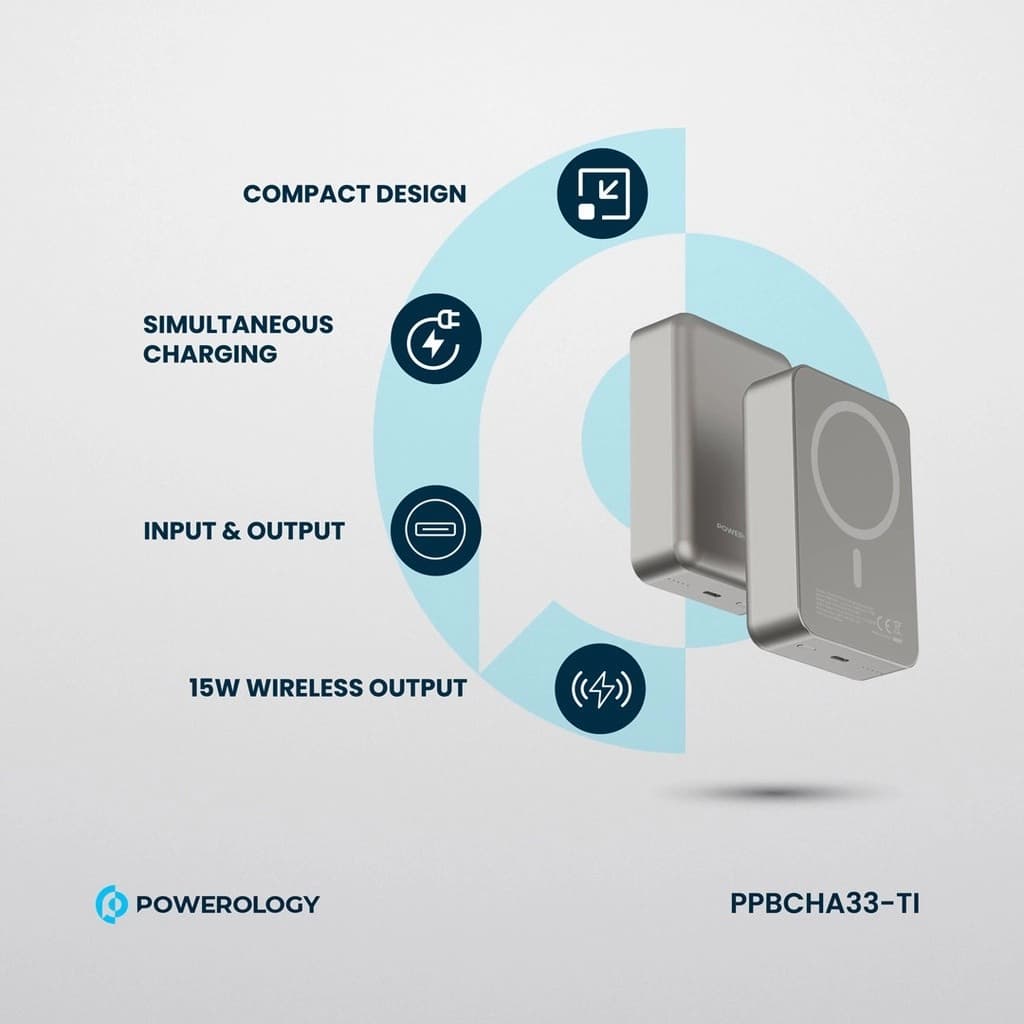 Powerology 20000mAh Magsafe Aluminum پاوربانک — تصویر ۳