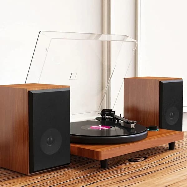 گرامافون چوبی رومیزی با سیستم HiFi و بلوتوث،دو اسپیکر جانبی مدل B10A — تصویر ۴