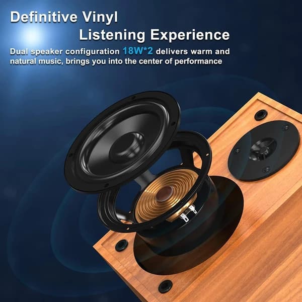 گرامافون چوبی رومیزی با سیستم HiFi و بلوتوث،دو اسپیکر جانبی مدل B10A — تصویر ۷