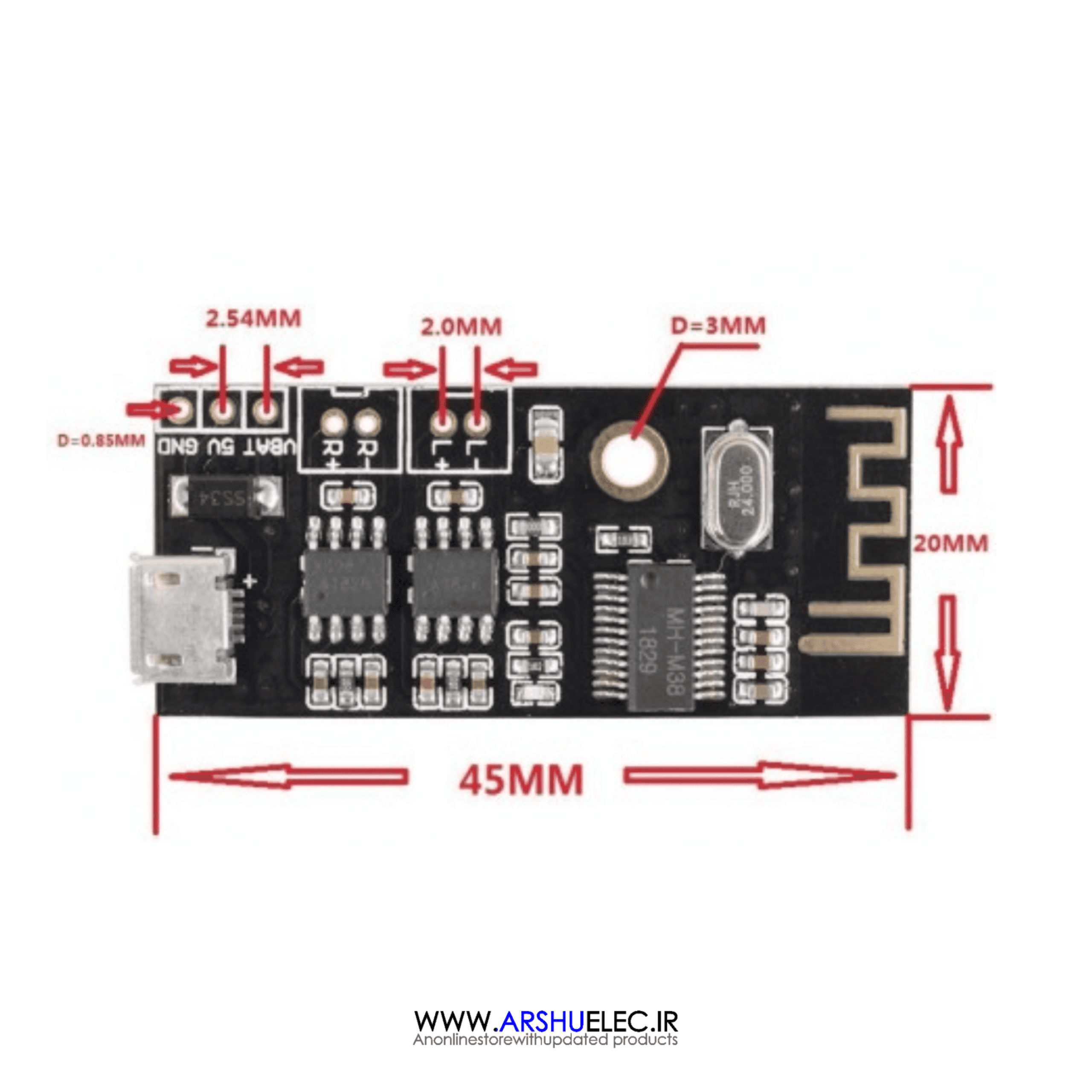 ماژول بلوتوث صوتی MH-M38 دارای 2 خروجی آمپلی فایر 5W — تصویر ۶