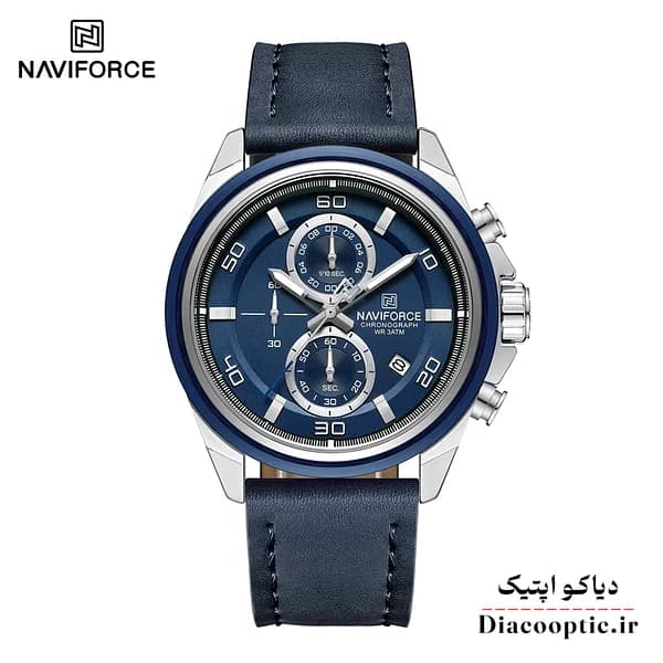 ساعت مچی مردانه سه موتور برند نیوی فورس چرمی مدل NF 8075 بند چرم — تصویر ۲