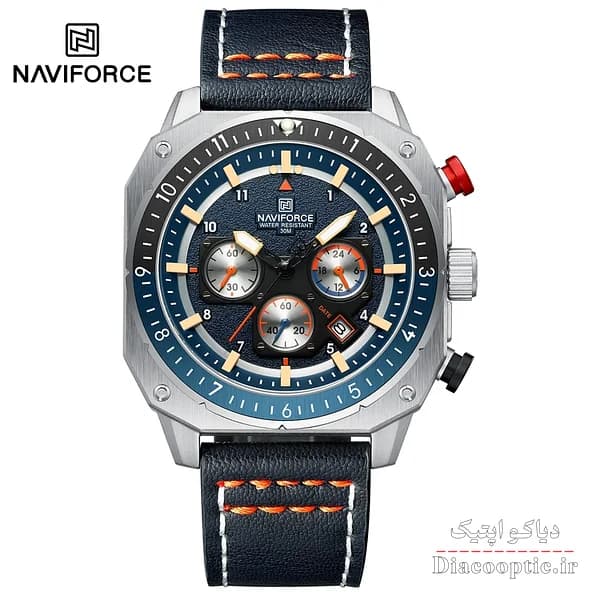 ساعت مچی مردانه سه موتور برند نیوی فورس چرمی مدل NAVIFORCE 8057 بند چرم — تصویر ۳
