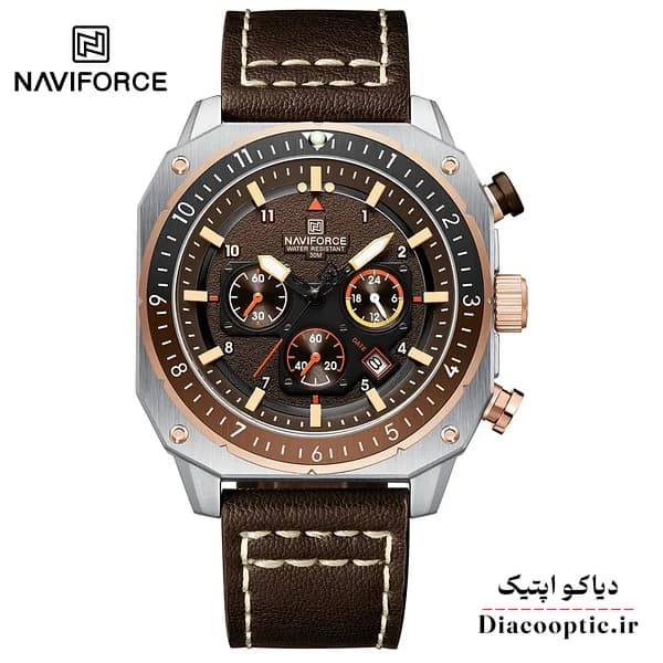 ساعت مچی مردانه سه موتور برند نیوی فورس چرمی مدل NAVIFORCE 8057 بند چرم — تصویر ۲