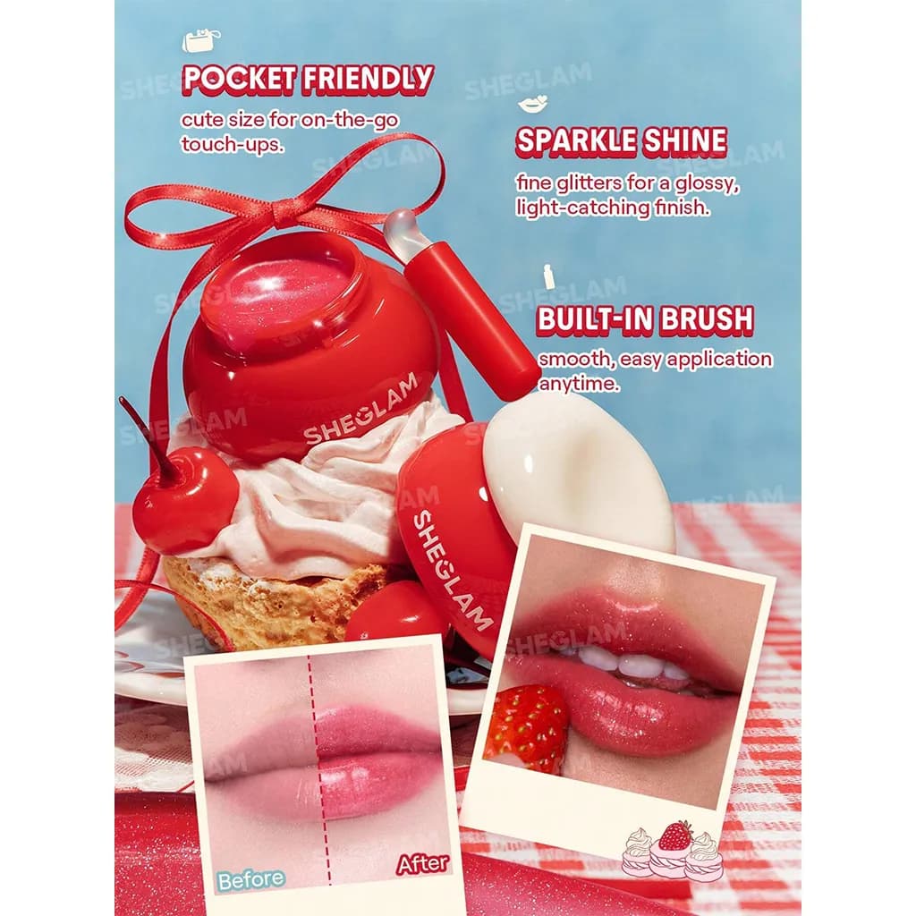 ست کامل آرایشی شیگلم کالکشن Sweetheart با تم توت فرنگی و دسر — تصویر ۴