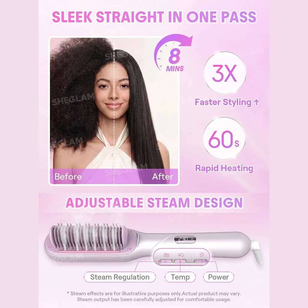 برس حرارتی بخاردار شیگلم | SHEGLAM Steam Hair Straightening Brush — تصویر ۳