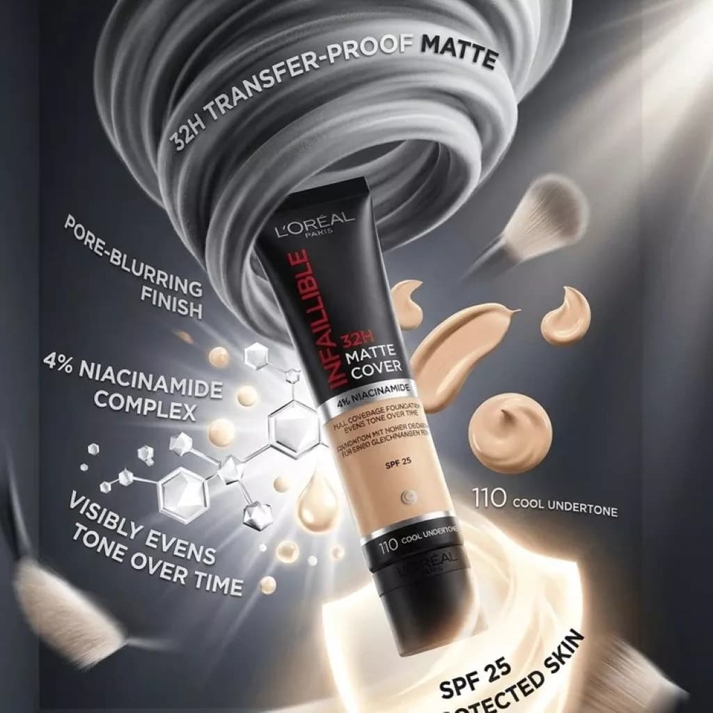 کرم پودر اینفالیبل مات کاور ۳۲ ساعته لورآل | L’Oréal Paris Infaillible 32H Matte Cover Foundation 4% Niacinamide SPF 25 — تصویر ۳