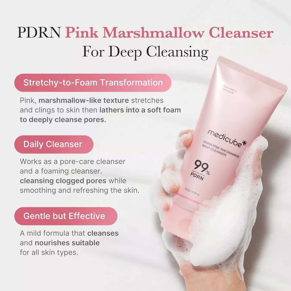 شوینده خامهای PDRN و نیاسینامید مدیکیوب مدل PDRN Pink Niacinamide Whip Cleanser حجم 120 گرم — تصویر ۶