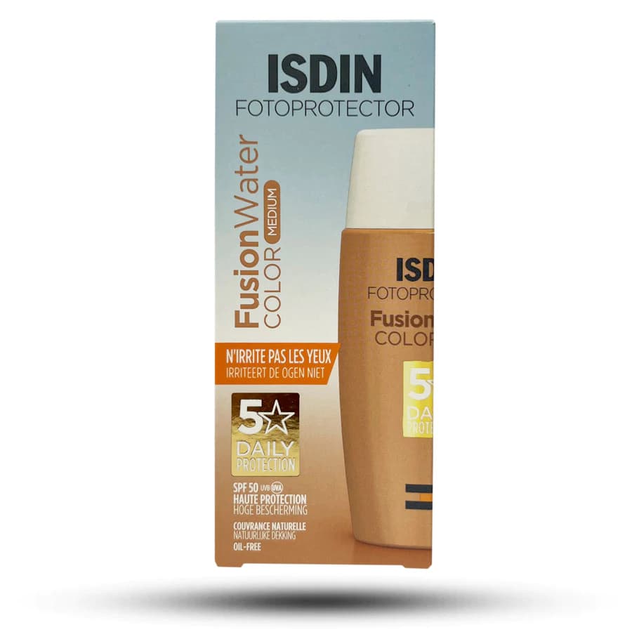 ضد آفتاب رنگی فیوژن واتر ایزدین SPF+50 رنگ مدیوم مناسب پوست چرب 50 میل — تصویر ۲