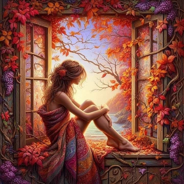 کیت نقاشی الماسی بزرگسال پنجره آرامش پاییز