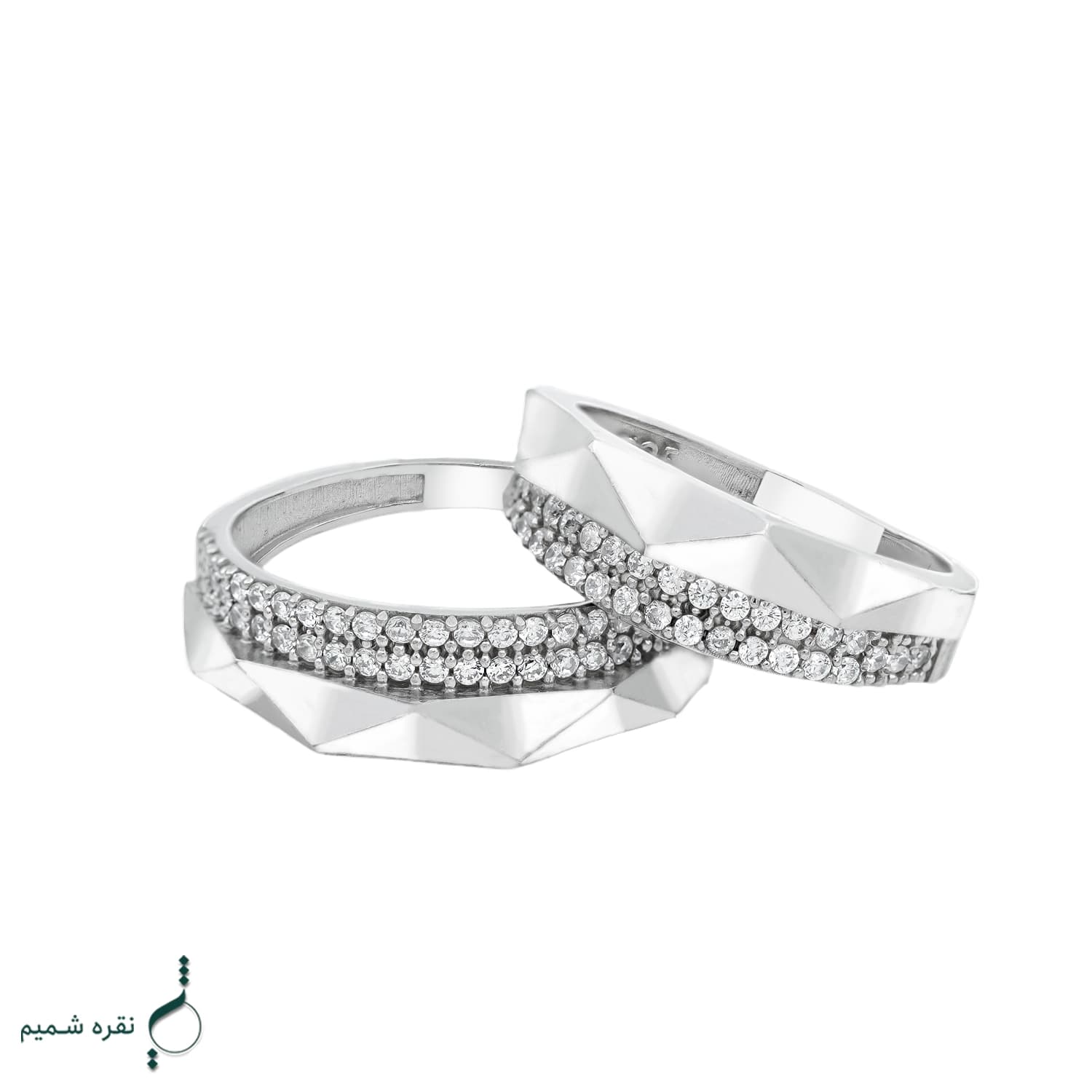 حلقه ست نقره زنانه و مردانه نگیندار مدل HSE-K77 — تصویر ۳
