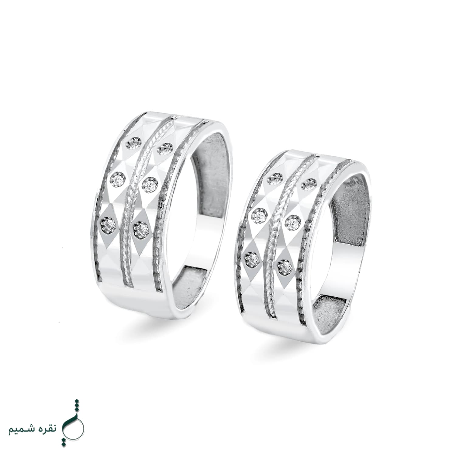 حلقه ست نقره زنانه و مردانه نگیندار مدل HSE-K76