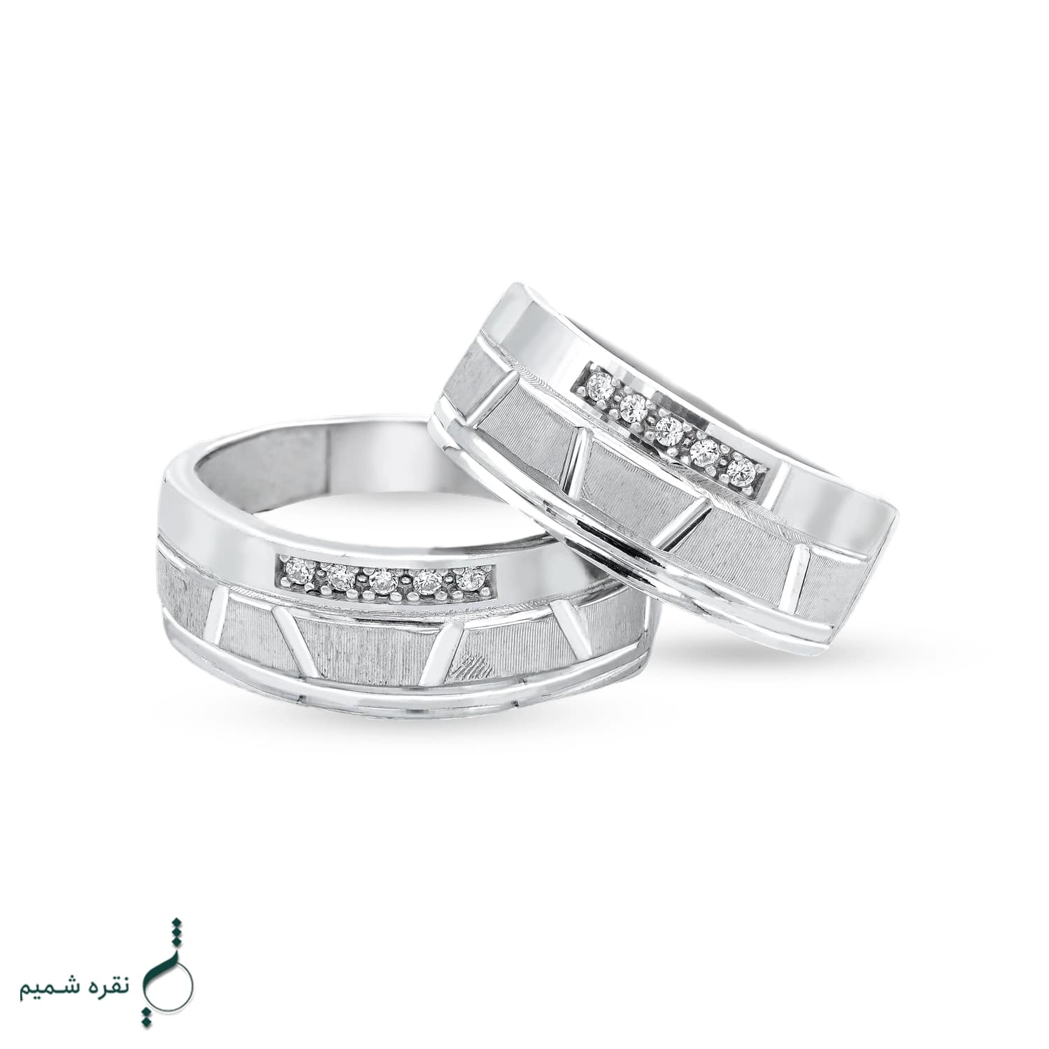 حلقه ست نقره زنانه و مردانه مدل HSE-K64 | حلقه ازدواج نقره 925 نگین زیرکونیا — تصویر ۳
