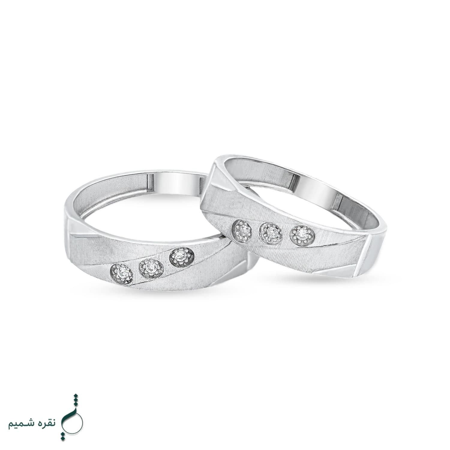 حلقه ست نقره زنانه و مردانه مدل HSE-K60 | حلقه ازدواج نقره 925 نگین زیرکونیا — تصویر ۳