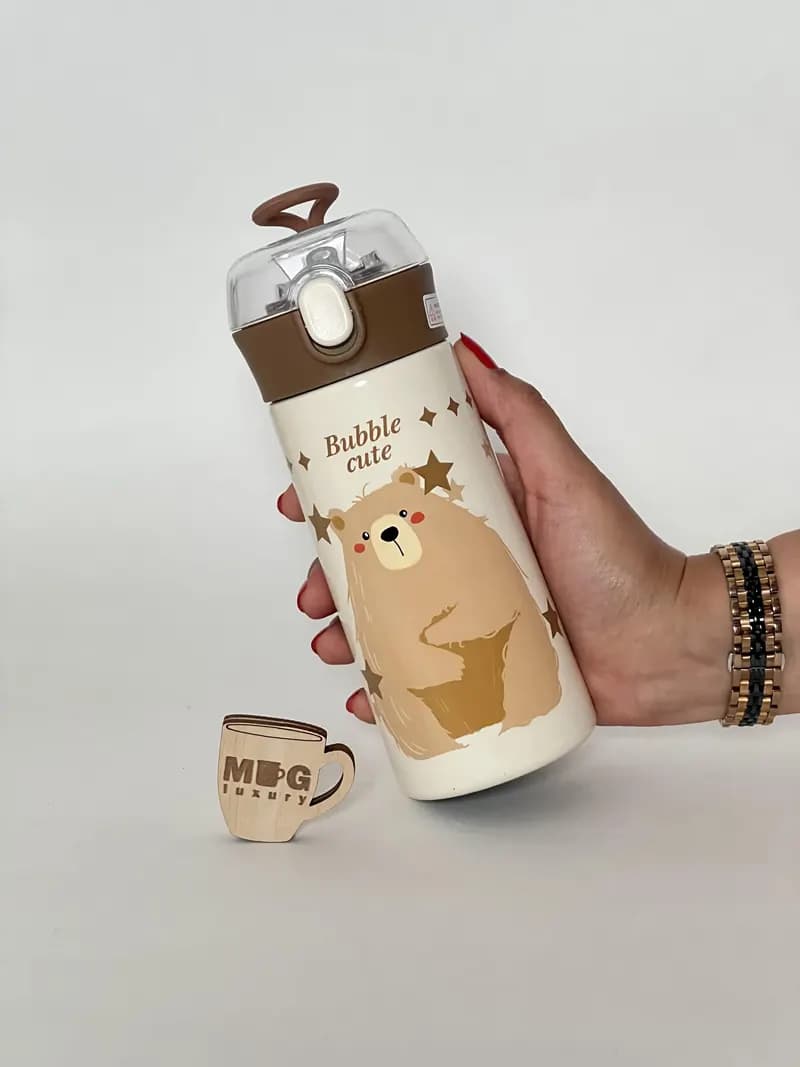تراول ماگ HSCUP نی دار Bubble Cute درب طلقی 380 میل استیل 304 — تصویر ۲