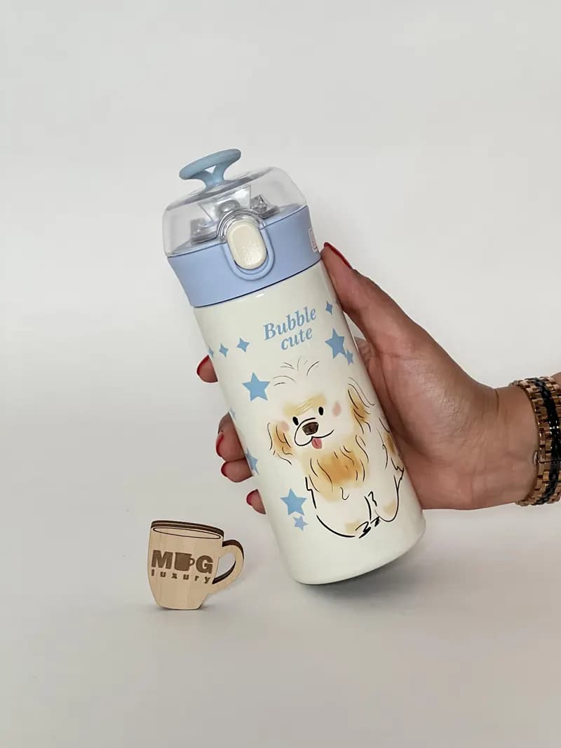 تراول ماگ HSCUP نی دار Bubble Cute درب طلقی 380 میل استیل 304 — تصویر ۴