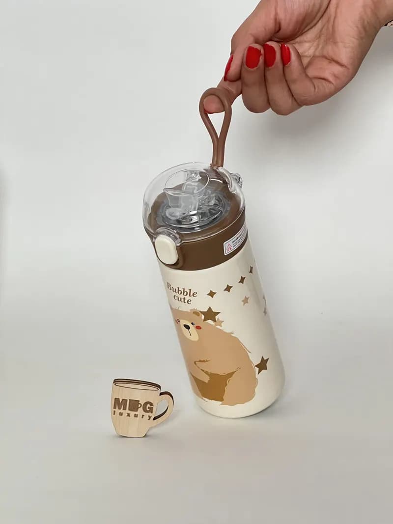 تراول ماگ HSCUP نی دار Bubble Cute درب طلقی 380 میل استیل 304 — تصویر ۶