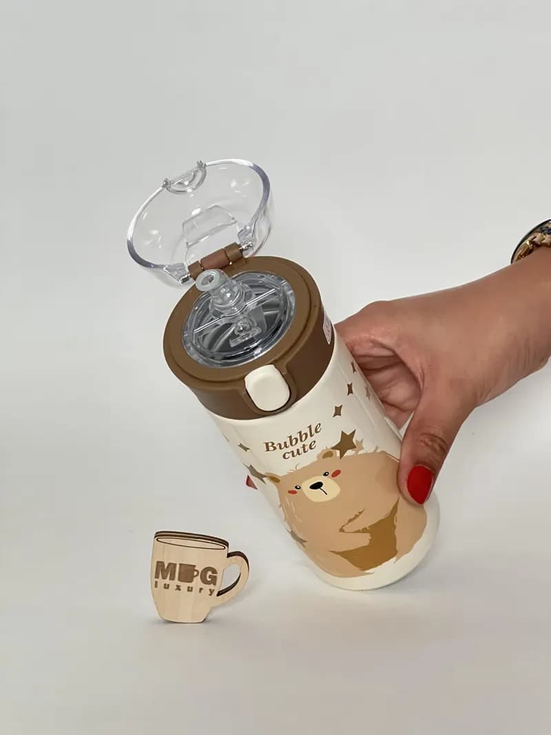 تراول ماگ HSCUP نی دار Bubble Cute درب طلقی 380 میل استیل 304 — تصویر ۷