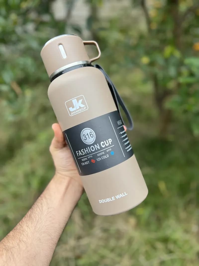 فلاسک JK اصل وارداتی درب لیوانی فیلتردار بنددار 1500 میل استیل 316 — تصویر ۲