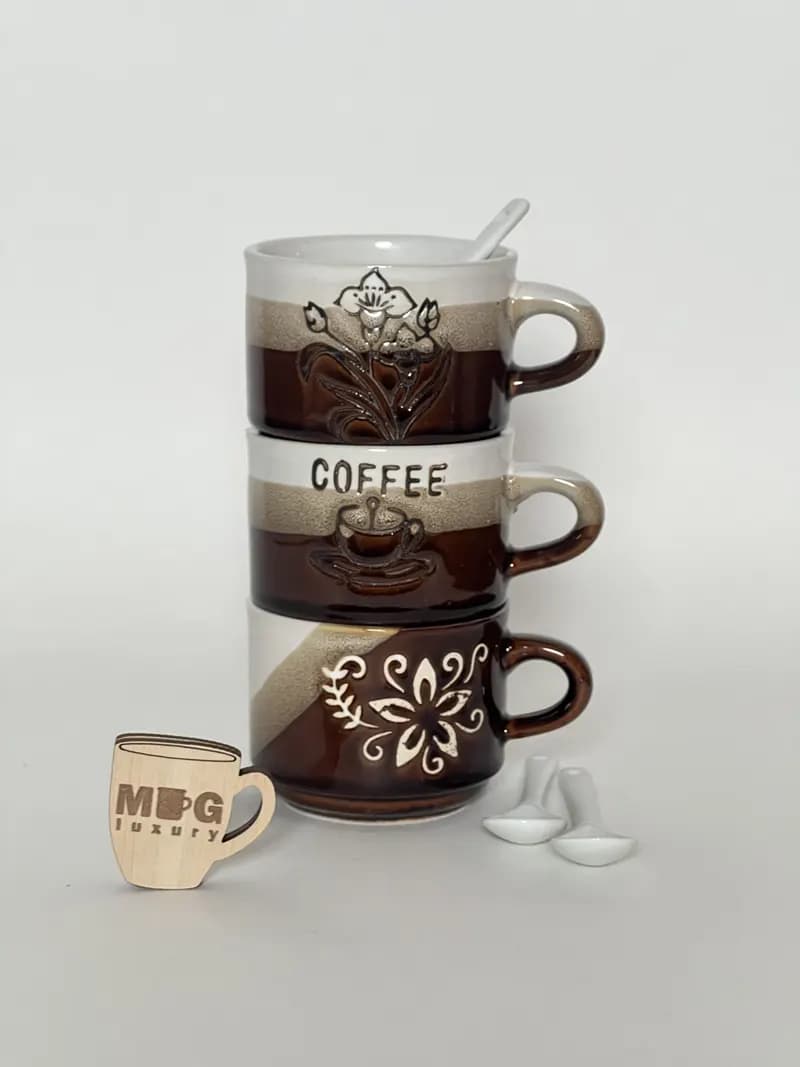 ماگ سرامیکی قهوه خوری COFFEE وارداتی با قاشق سرامیکی