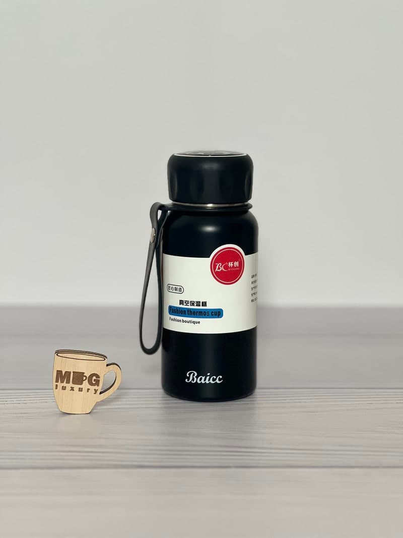 فلاسک کوچک BAICC درجه دار بند چرمی 300 میل استیل 304 — تصویر ۵