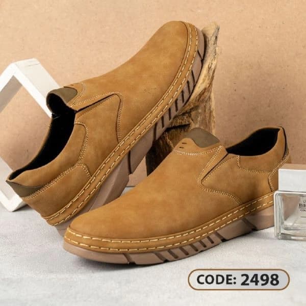 کفش بدون بند کرم دور دوخت(دو دوخت) زیره کرم طرح دار (2498 ) — تصویر ۳