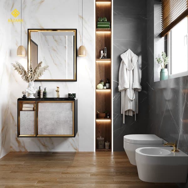 روشویی کابینتی دیواری مدل راسپینا مشکی طلایی — تصویر ۴