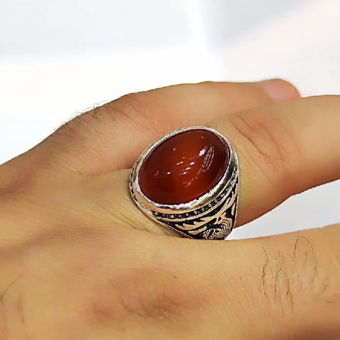 انگشتر مردانه مدل سنگ عقیق رکاب دست ساز گوزنی کد ۵۰۰ — تصویر ۵