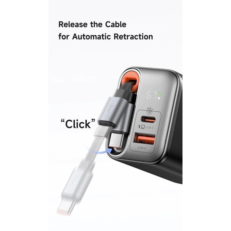 شارژر دیواری 67 وات مک دودو مدل CH-4100 با فناوری GaN و کابل USB-C جمعشونده — تصویر ۴