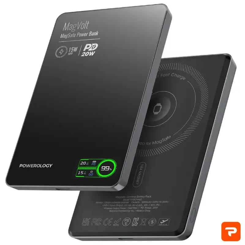 پاوربانک مگسیف پاورولوژی مدل MagVolt با ظرفیت 5000 میلیآمپر PPBCHA62BK