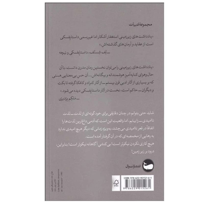 کتاب یادداشتهای زیرزمینی اثر فئودور داستایوفسکی انتشارات وال — تصویر ۲