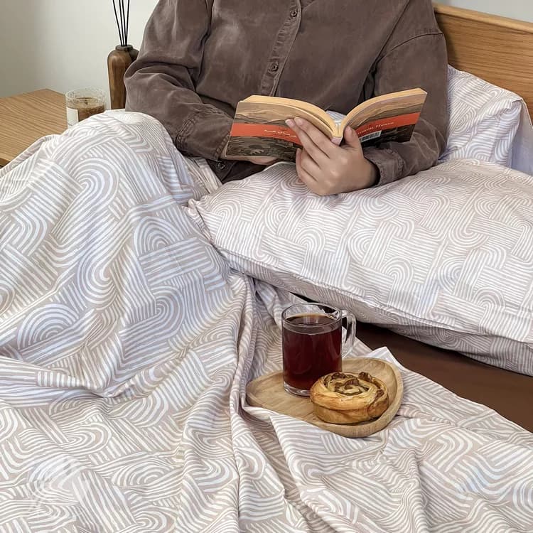 ست کامل ملحفه کشدار و روانداز دو نفره طرح بوهو، 4 تکه — تصویر ۲