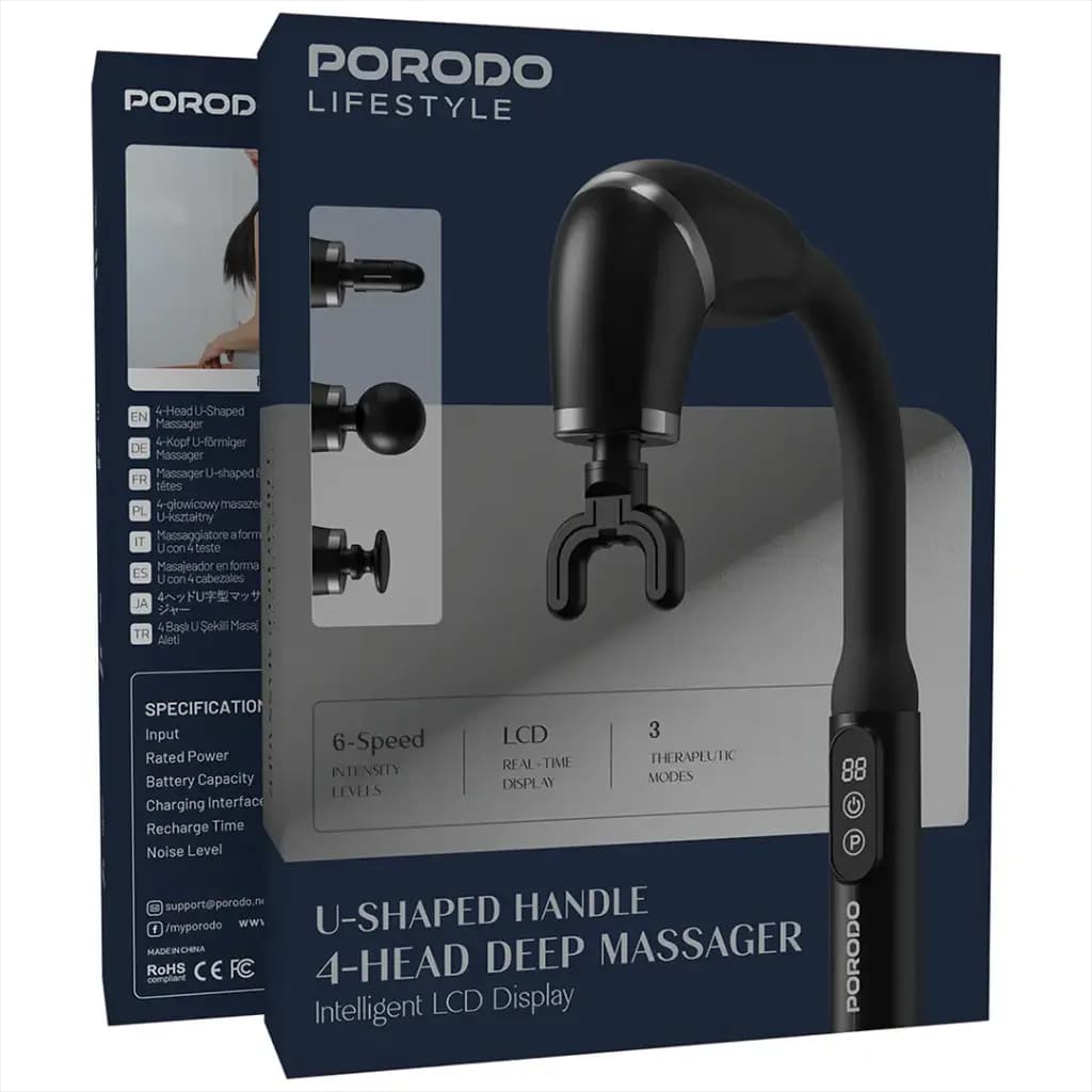 ماساژور تفنگی عمیق پرودو مدل Porodo U-Shaped Handle 4-Head Deep Massager PD-LFSTH021BK — تصویر ۴