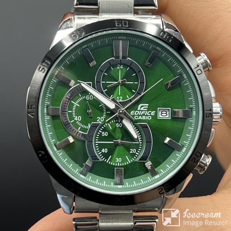 ساعت مردانه کاسیو ادیفایس سه موتوره صفحه سبز جهان نما بابنداستیل نقره ای casio — تصویر ۴