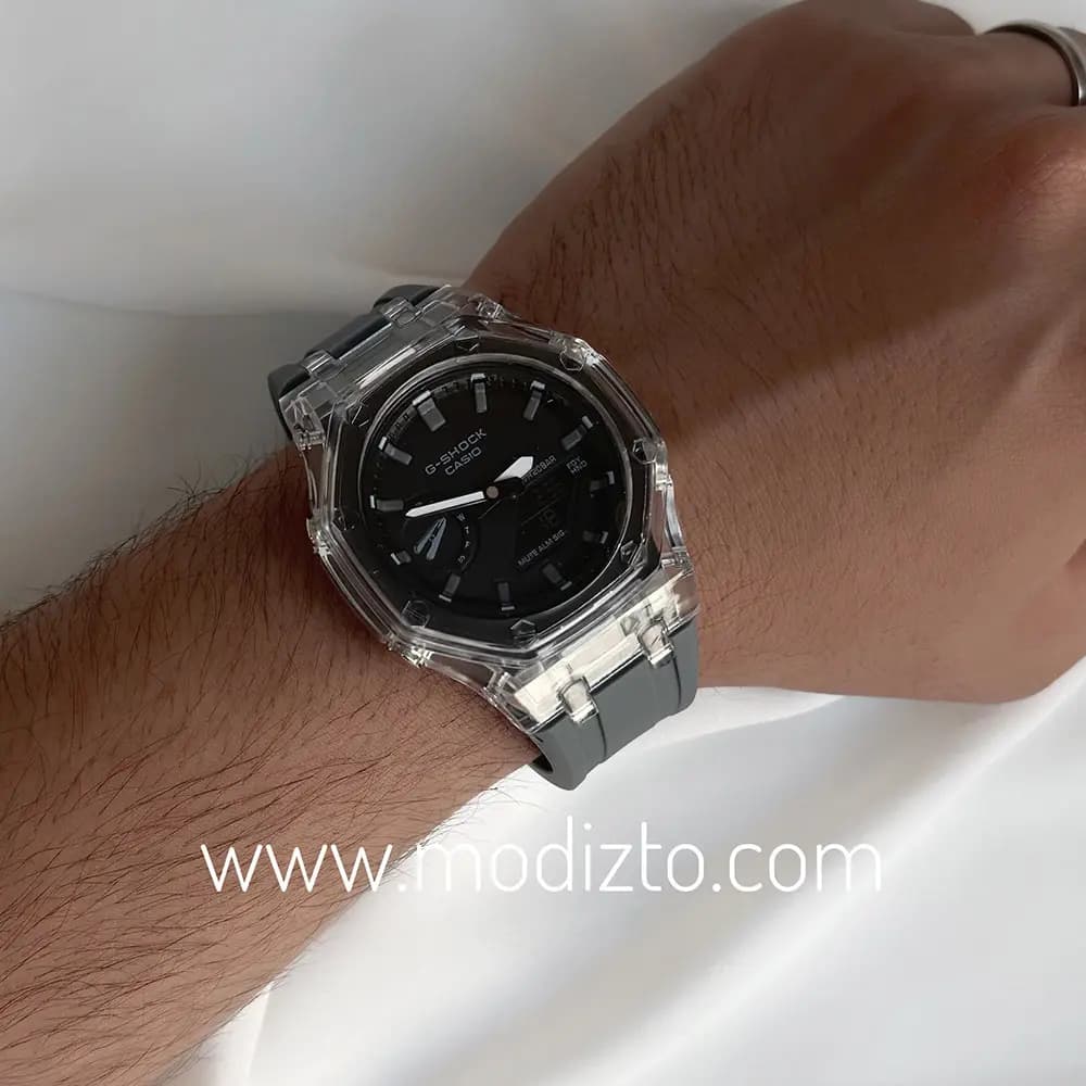 ساعت مچی کاسیو جی شاک پمپی مدل GA-2100 بند طوسی — تصویر ۵