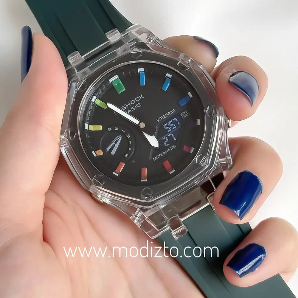 ساعت مچی کاسیو جی شاک پمپی مدل GA-2100 بند سبز تیره — تصویر ۸