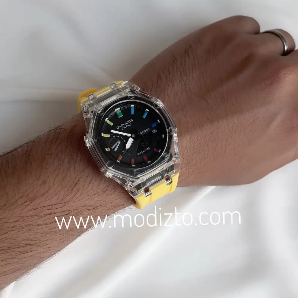 ساعت مچی کاسیو جی شاک پمپی مدل GA-2100 بند زرد — تصویر ۵