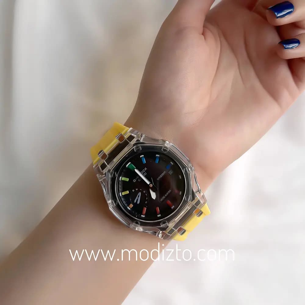 ساعت مچی کاسیو جی شاک پمپی مدل GA-2100 بند زرد — تصویر ۳