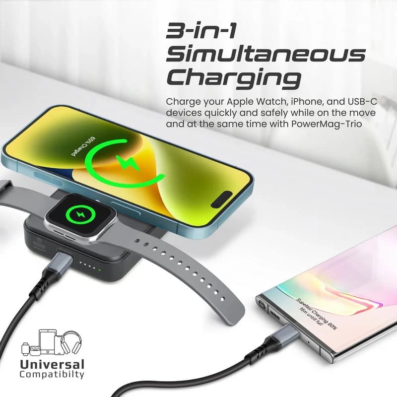 پاوربانک بیسیم 3 در 1 پرومیت مدل POWERMAG-TRIO.BLACK به ظرفیت 10000 میلیآمپر ساعت — تصویر ۴